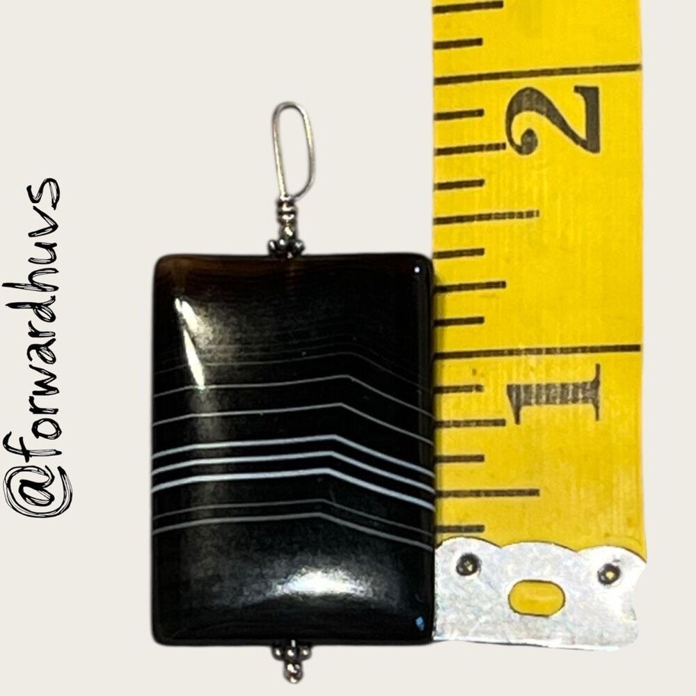 Rectangular Black Stone Pendant White Banding Pol… - image 7
